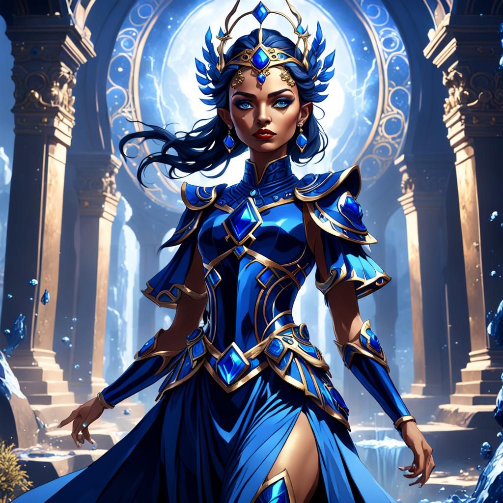 Sapphire Goddess: Detailed Fantasy Concept Art