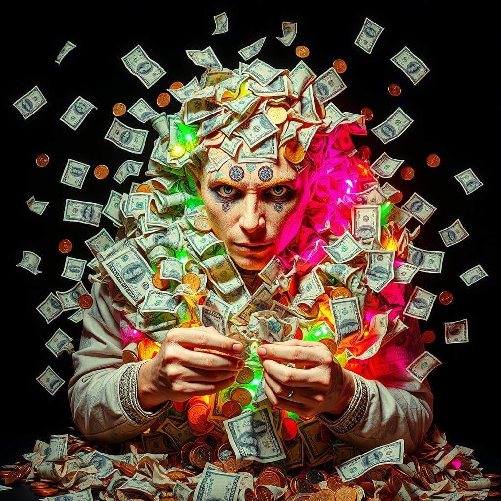 Currency Sculpture with Pop Art and Psychedelic Style