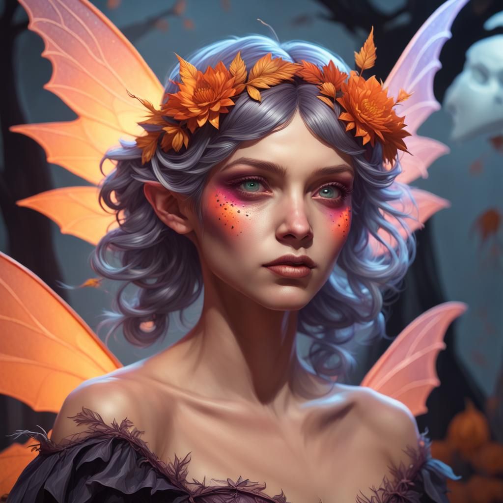 Halloween Fairy Portrait in Art Nouveau Style