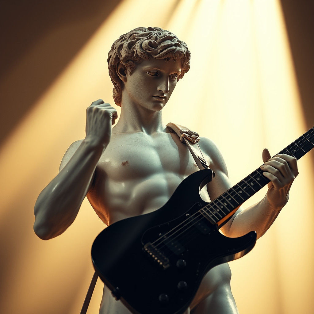 David Plays Electric Guitar: A Michelangelo Statue