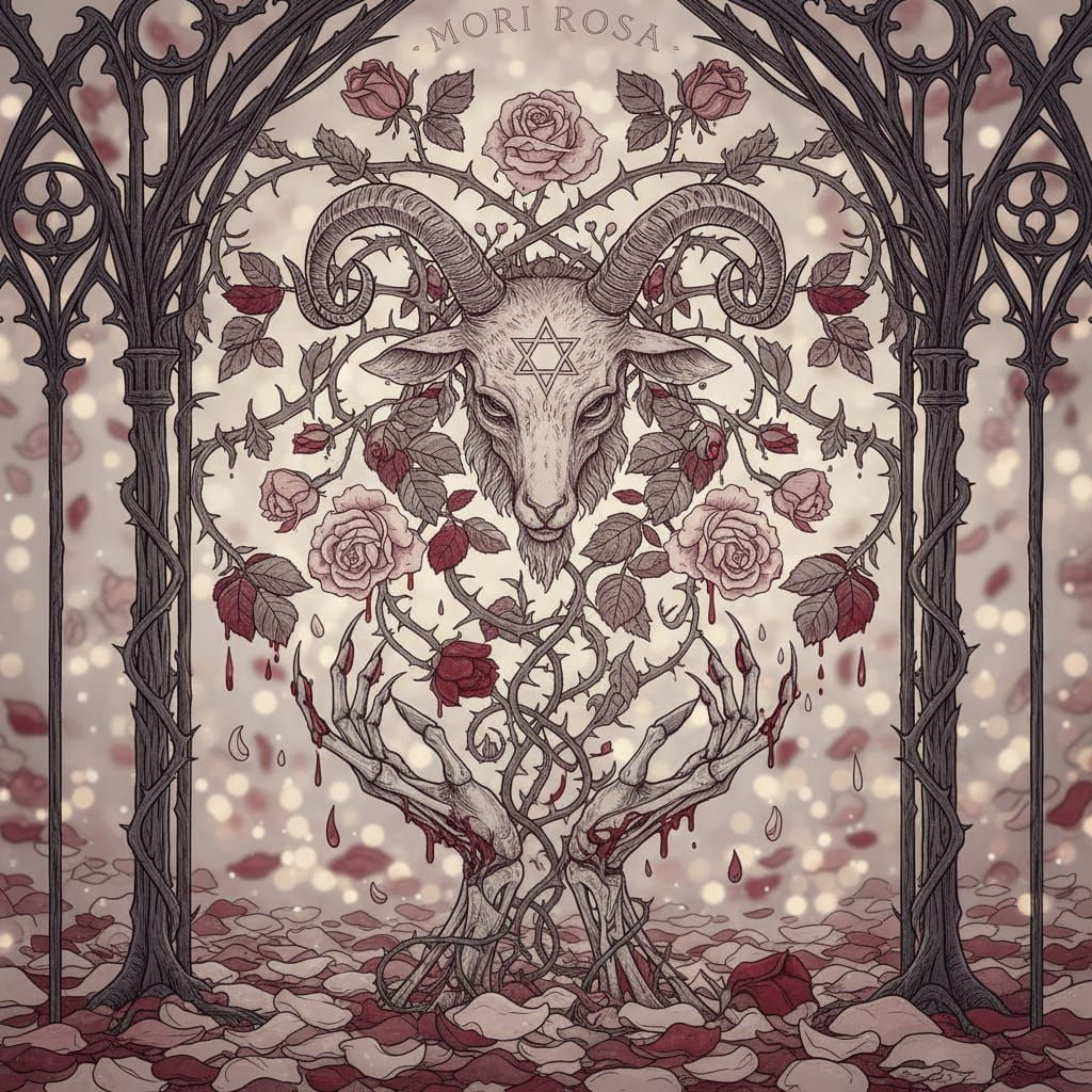 Pale Pink Crimson Satanic Rose Vines in Ethereal Light