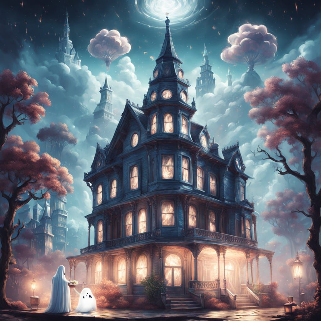 Cute Ghost Celebrates Birthday in Heaven