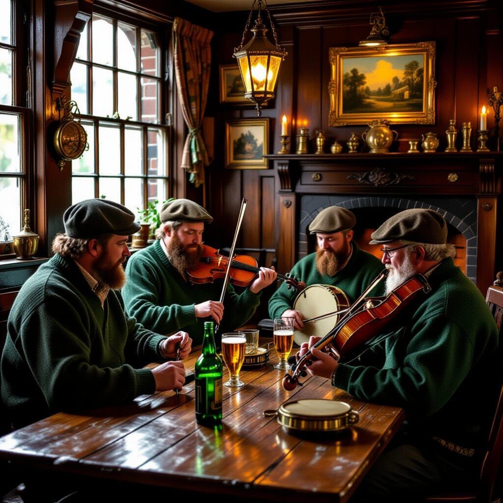 Irish Musicians in Cozy Pub Interior Painting
