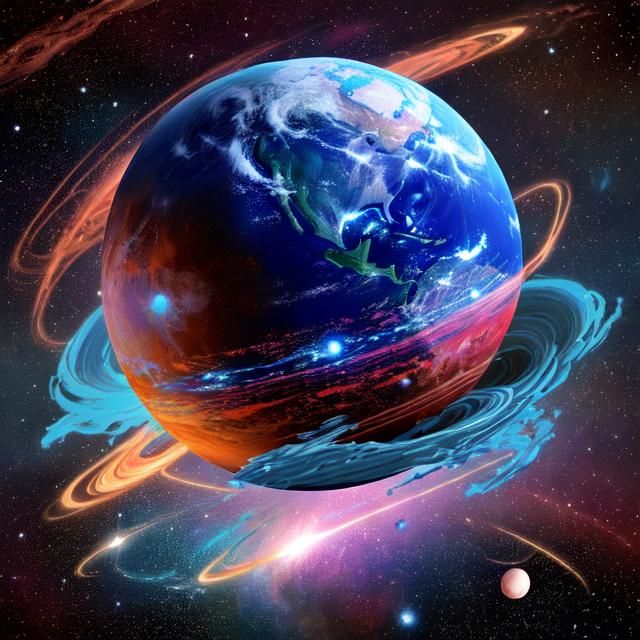 Earth-like Planet with Moons Near Nebula, Astral Illustratio...