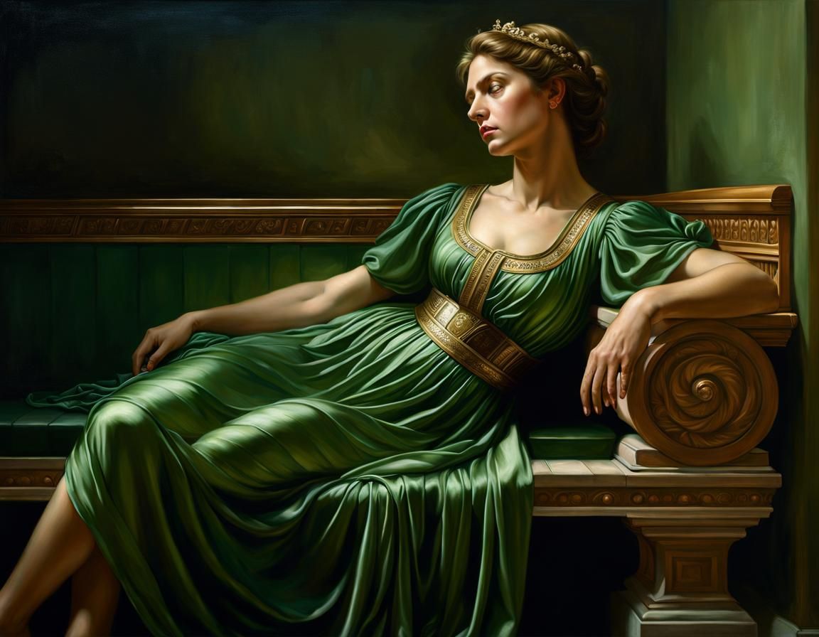 Woman in Green Dress: Fine Art Painting