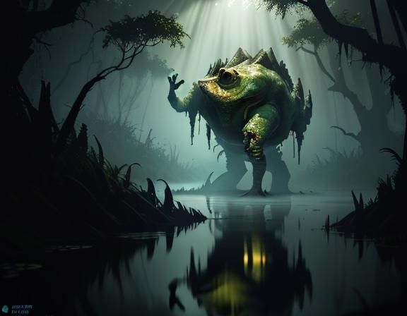 Bullywug Emerges from Swamp in 3D Game Art