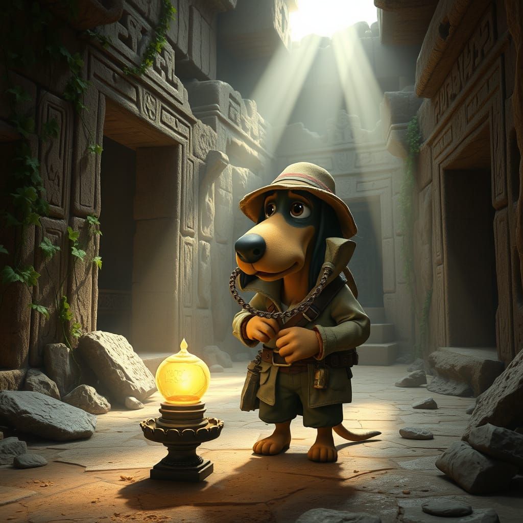 Basset Hound Explorer Finds Glowing Artifact in Ancient Temp...