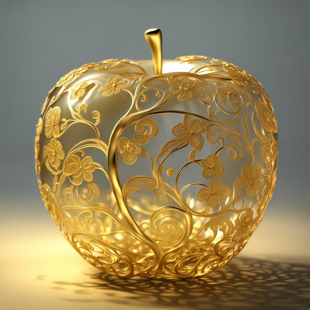 Translucent Glass Apple with Golden Filigree