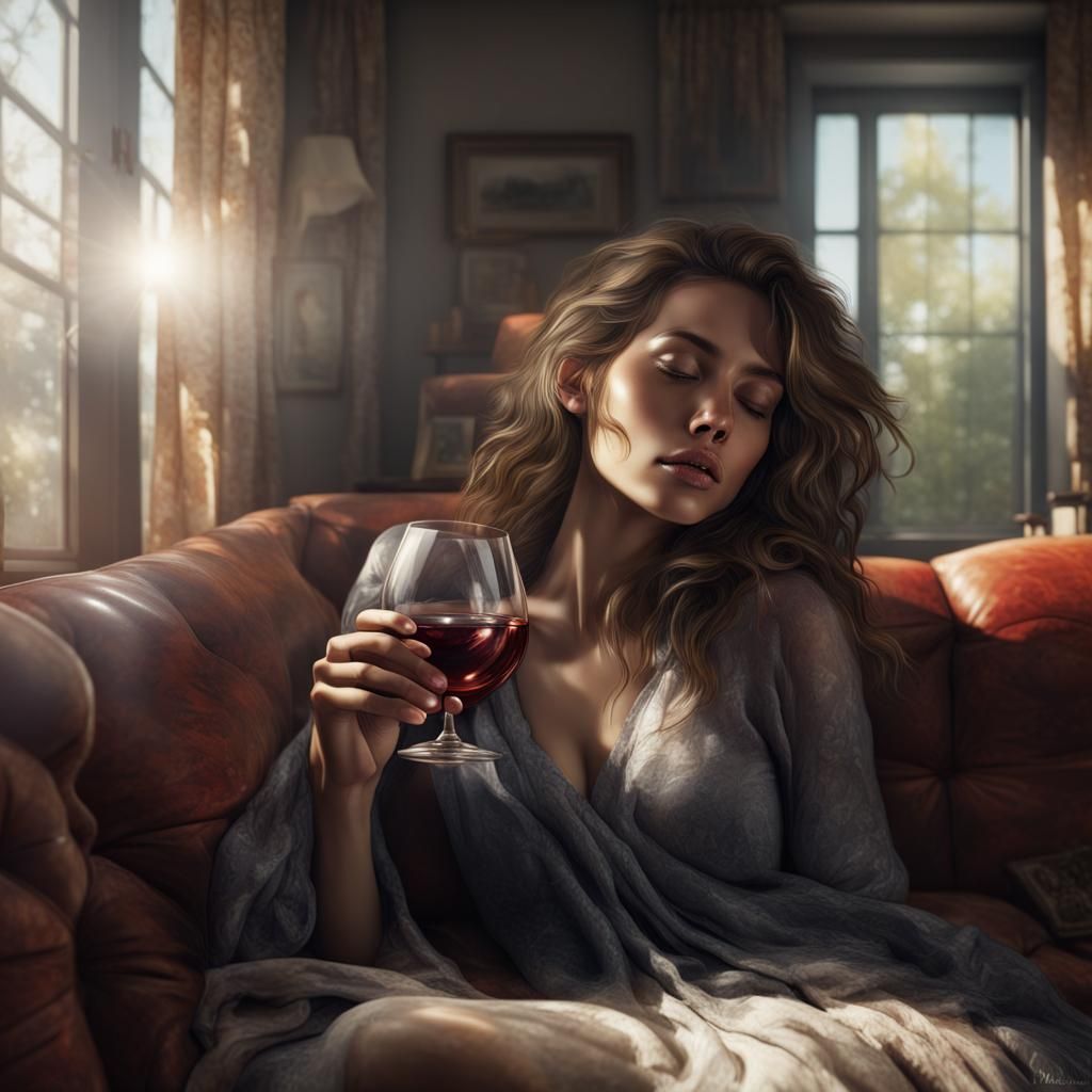Attractive Woman Sleeping on Sofa in Hyperrealism Style