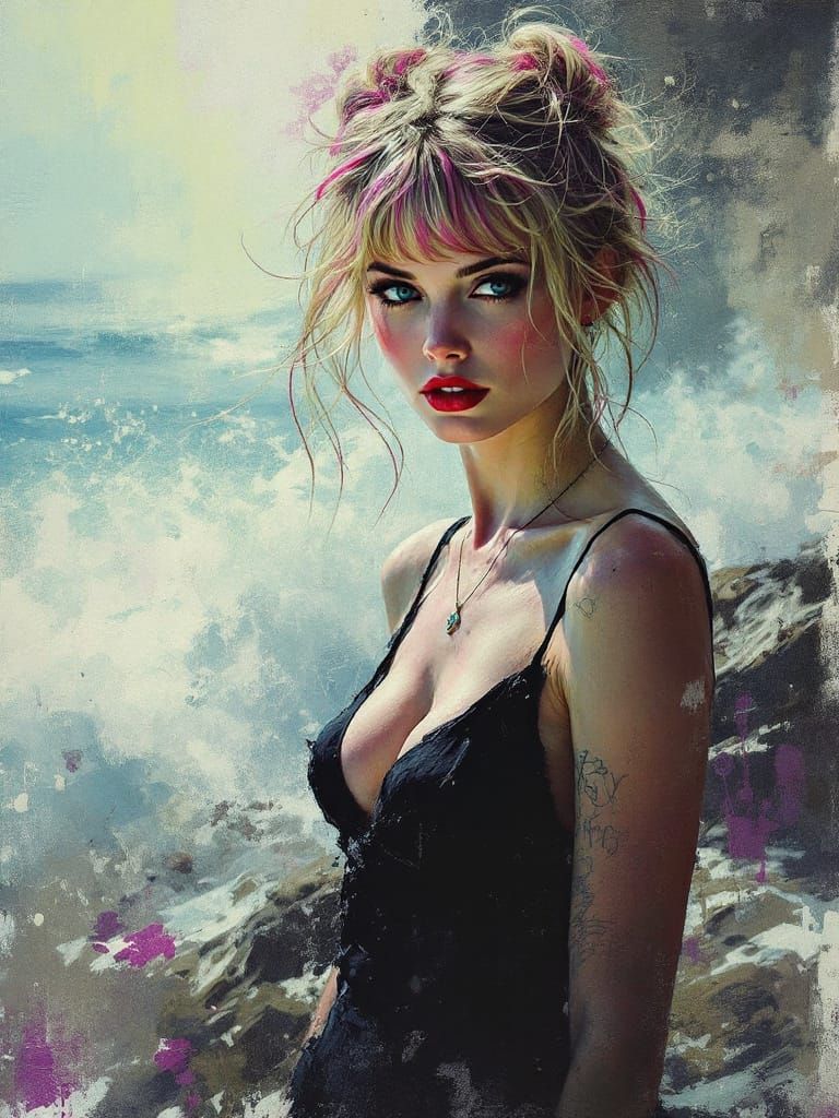 Pin-Up Woman's Stormy Gaze in Zorn and Monks Style