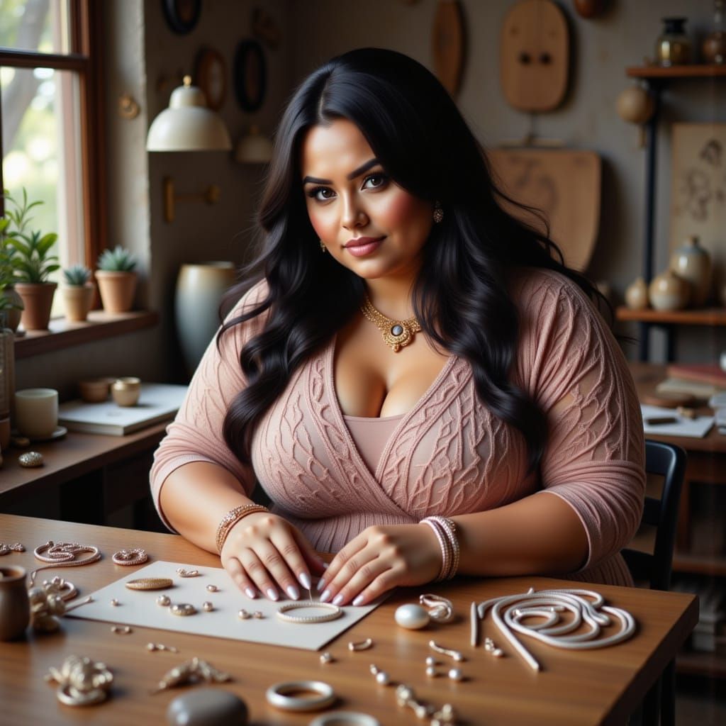 Woman Crafting Jewelry in Design Studio
