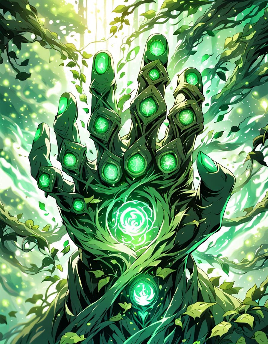 Anime Art: Green Knuckles with Glowing Vines and Aura