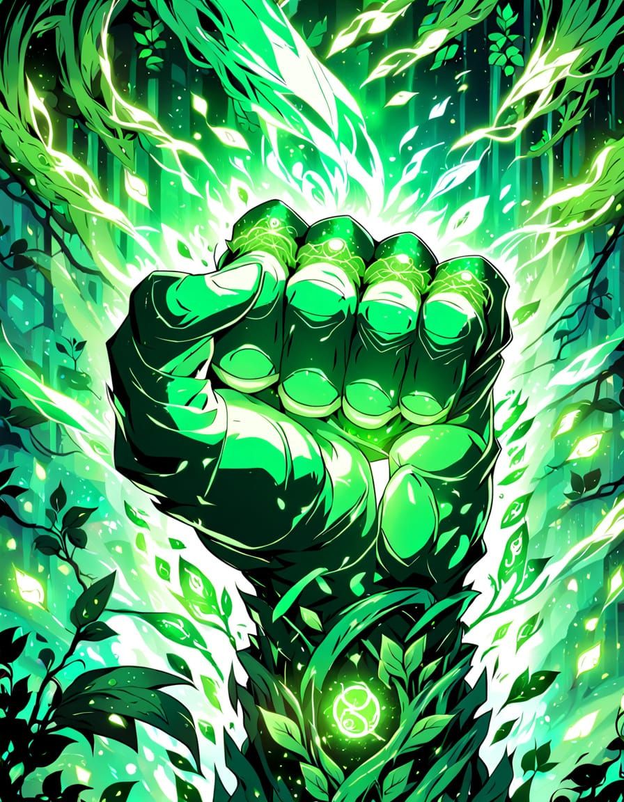 Vibrant Anime Art: Knuckles Covered in Vines with Glowing Au...