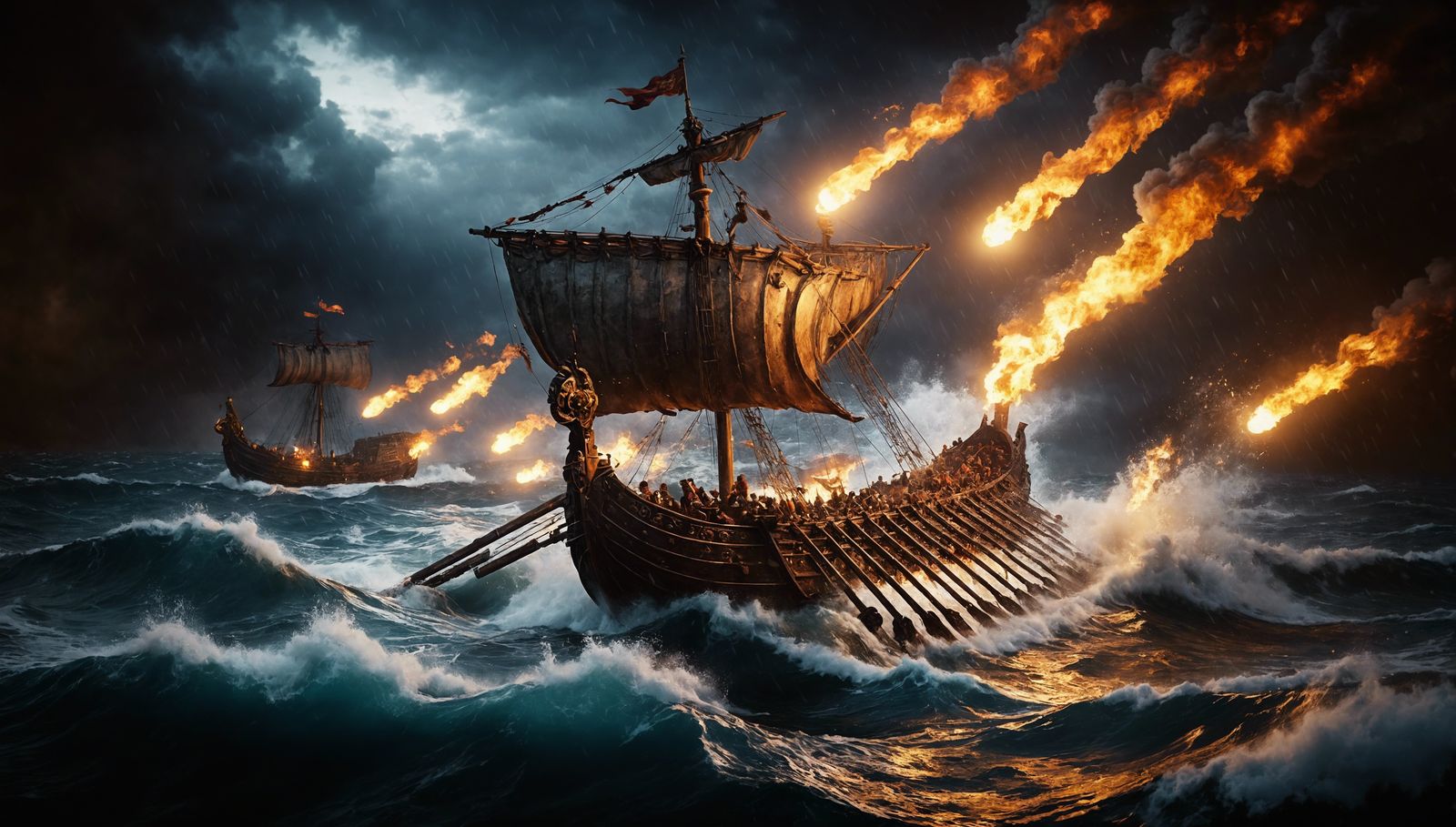 Roman Galley Attacks Phoenician Ship on Stormy Sea