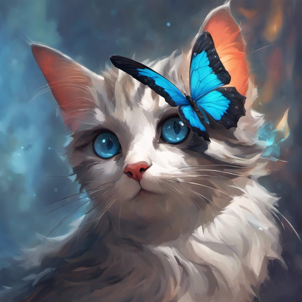 Kitten and Butterfly: Detailed Digital Concept Art