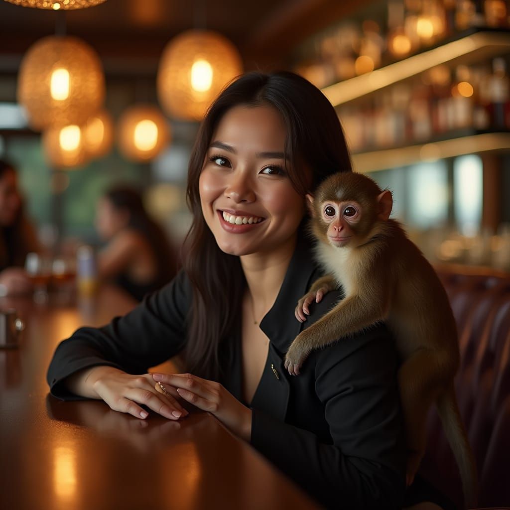 Elegant Woman Surrounded by Luxury at Upscale Bar in Cyberpu...