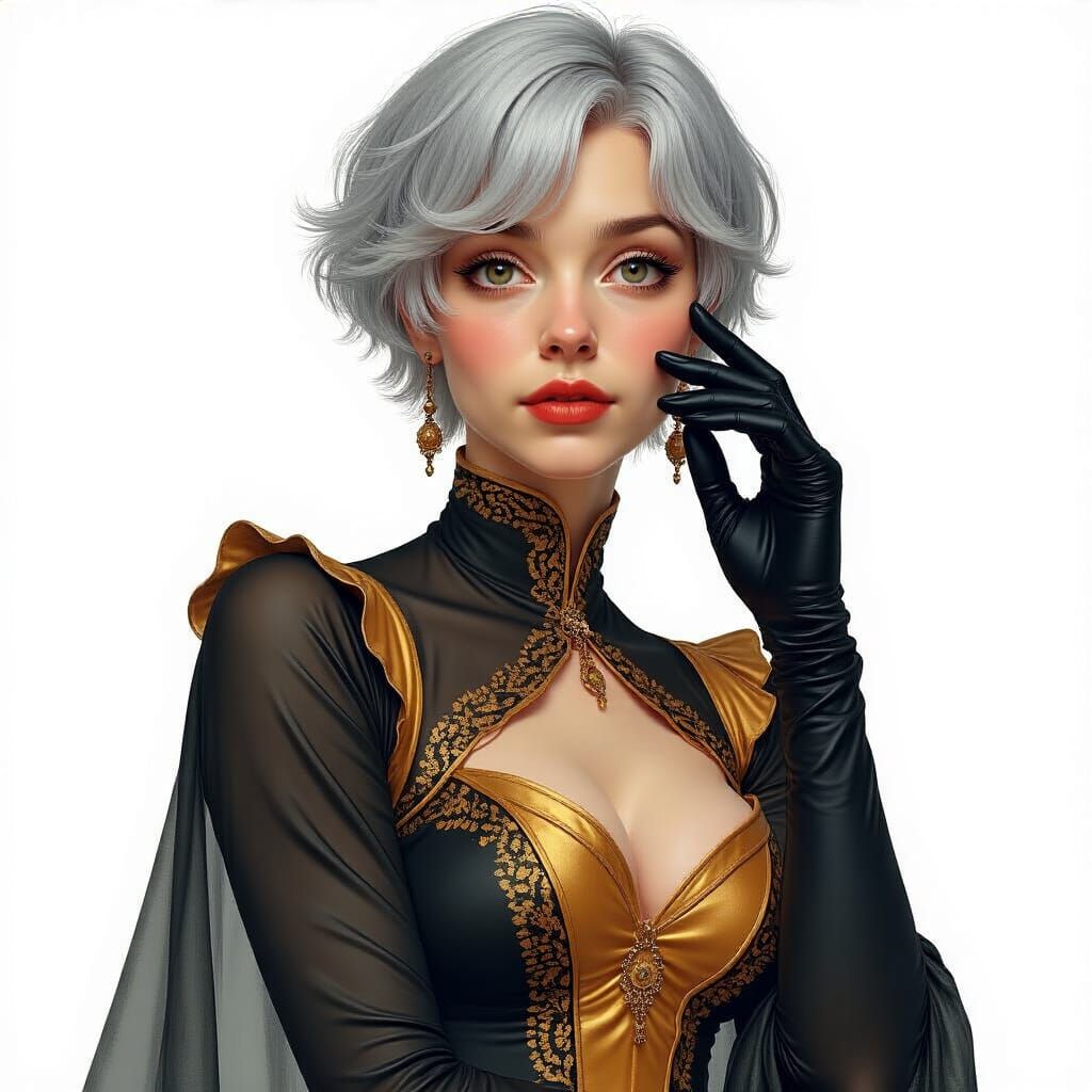 Woman in Art Nouveau Style with Golden Outfit