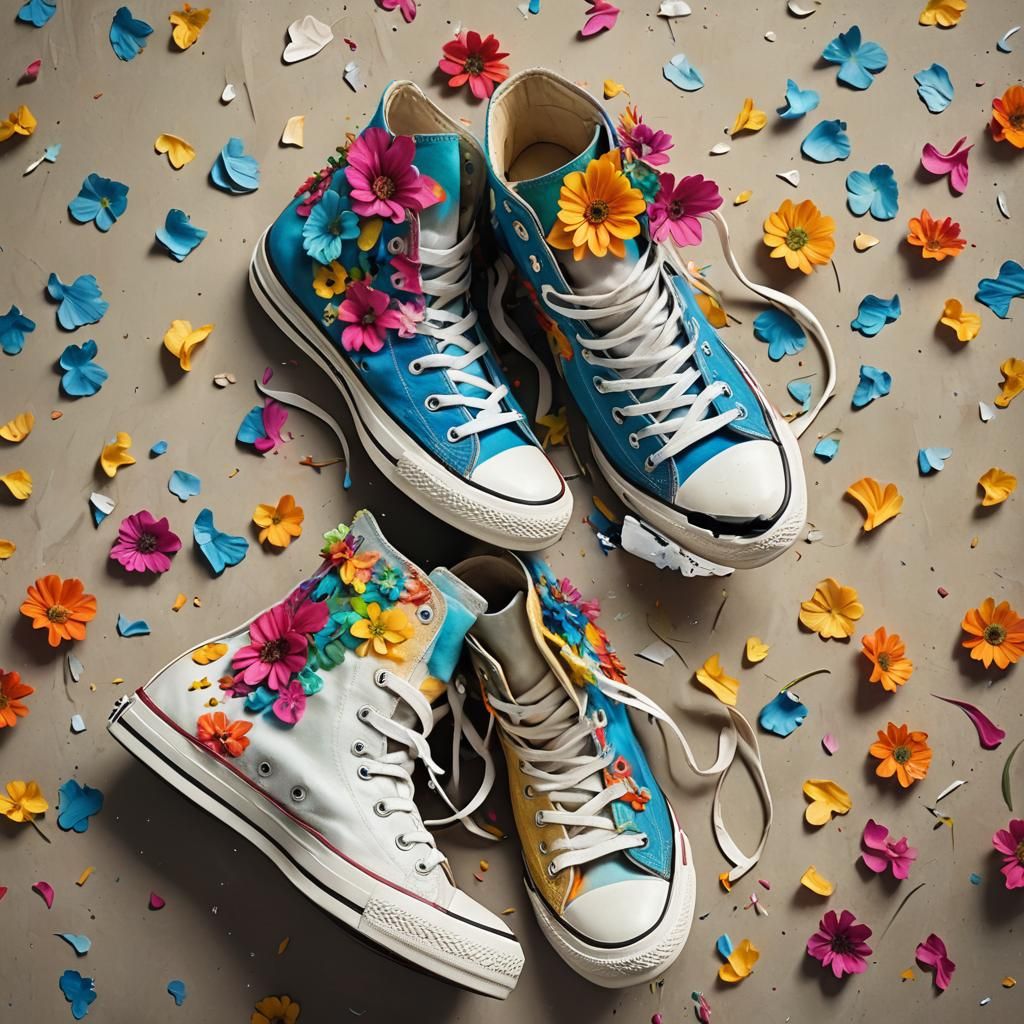 Botanical Sneakers: A Whimsical Still Life in Pop Art Style