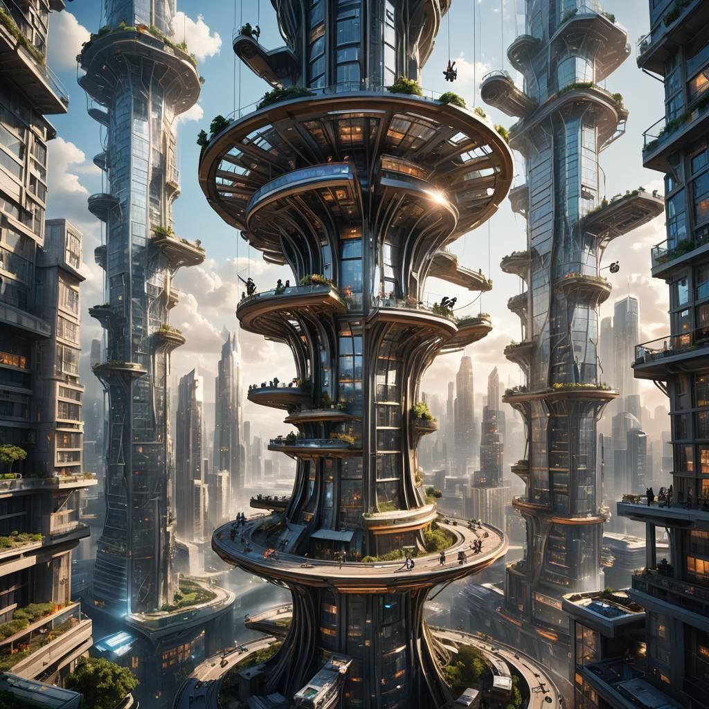 Futuristic Metropolis: Spiraling Skyscraper Construction
