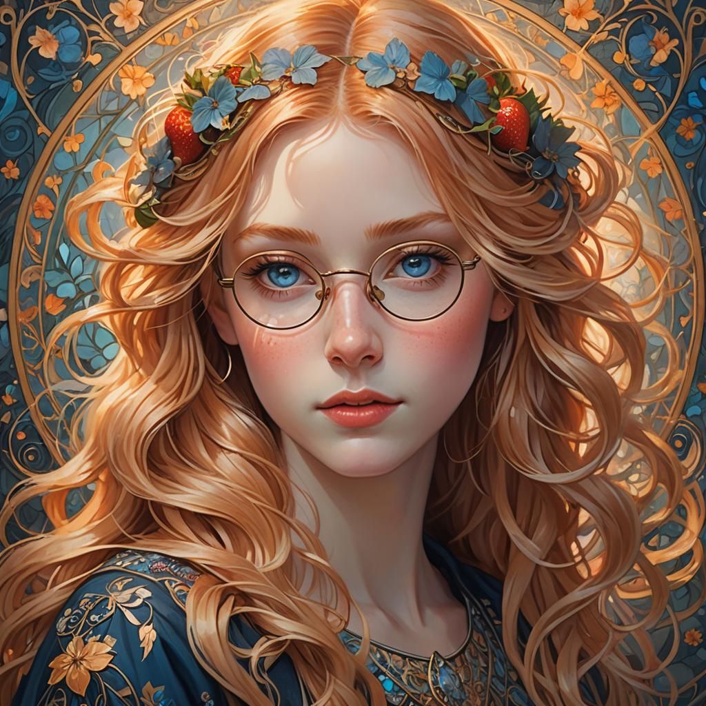 Ethereal Portrait of Strawberry Blonde in Art Nouveau Style