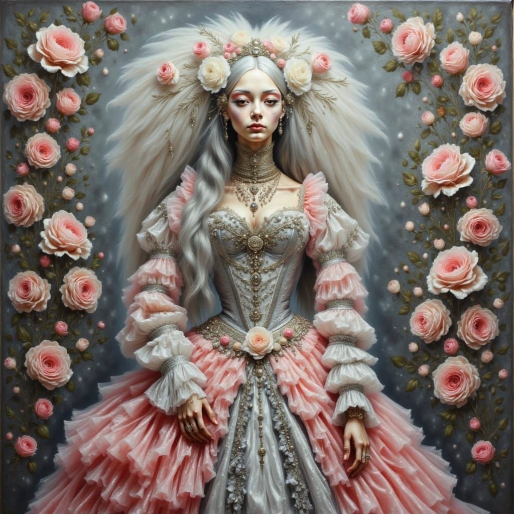 Alien in Renaissance Gown, Oil Painting