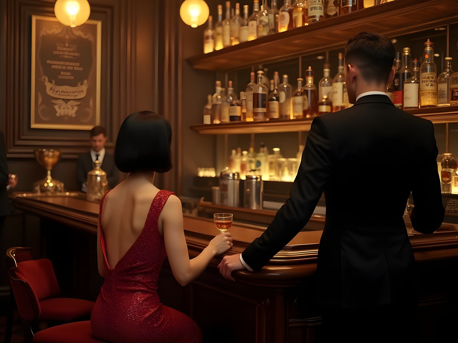 Vintage Speakeasy Bar in Warm, Golden Light