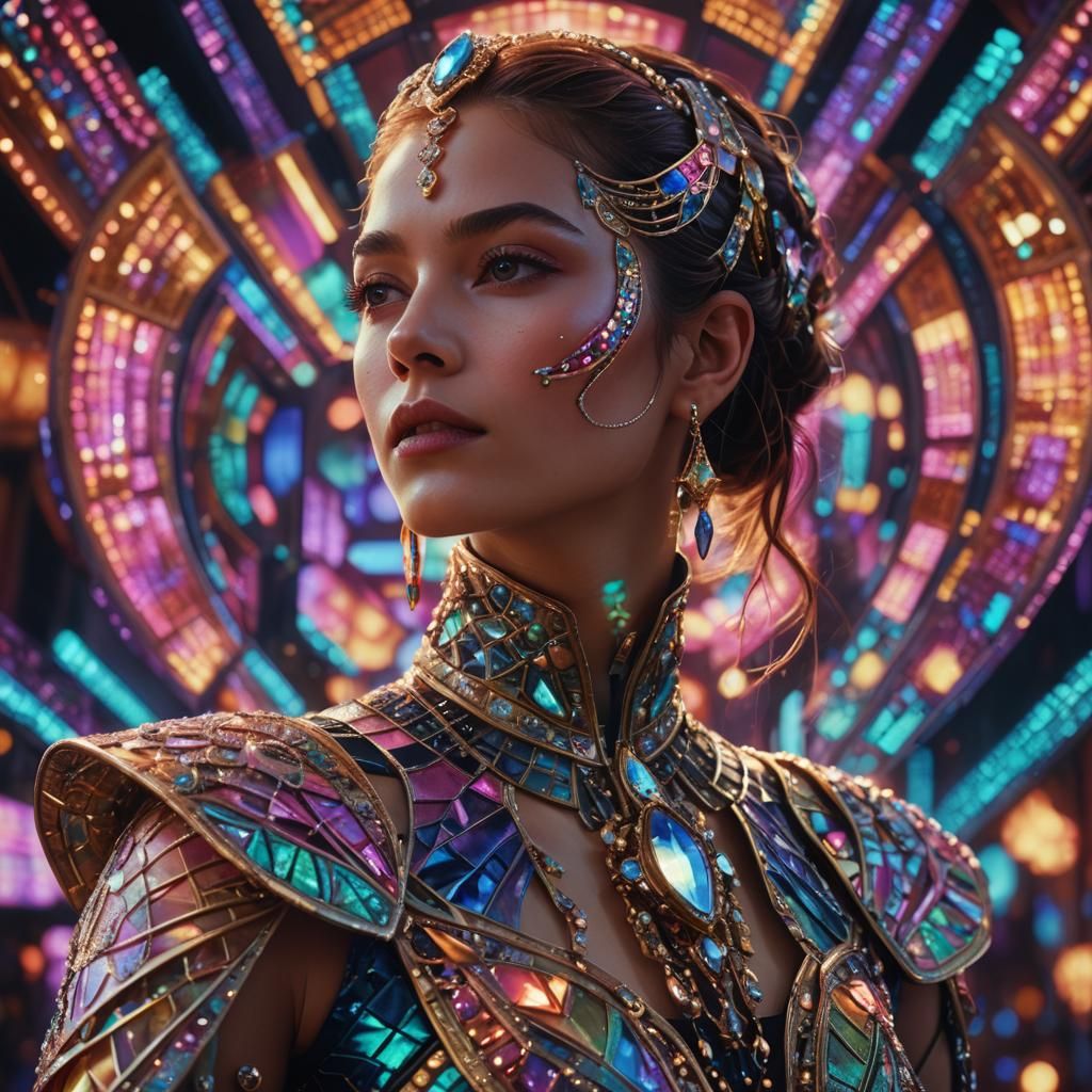 Hyperrealistic Sci-Fi Portrait of a Woman in Jewels