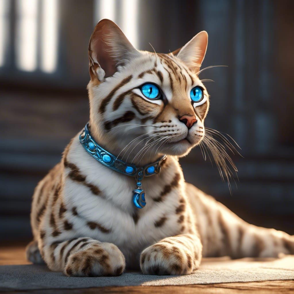 Luxurious Bengal Cat with Blue Eyes in 3D