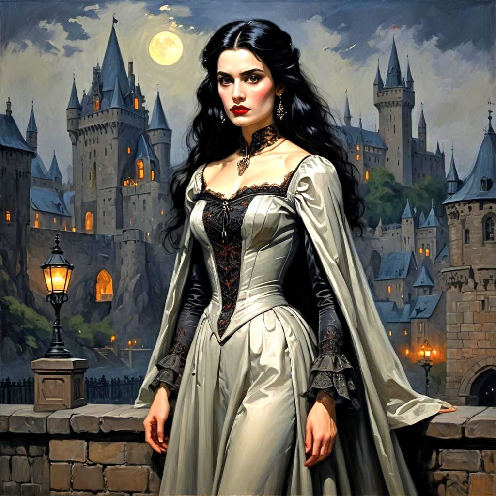 Mina Murray at Dracula's Castle: Oil Painting