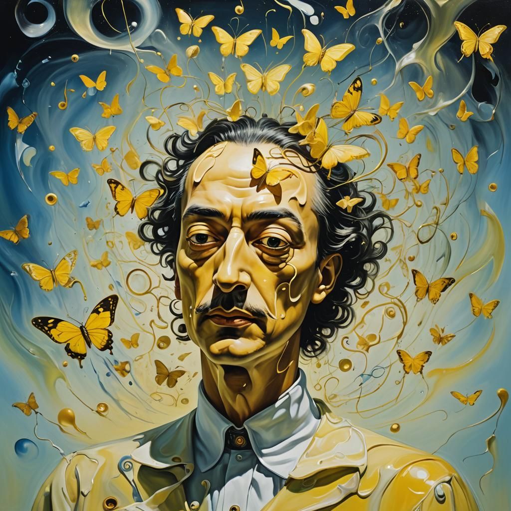 Surreal Butterfly Portrait in Oil with Musical Notes