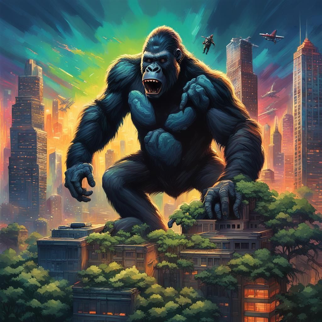 King Kong in Post-Apocalyptic Neon Jungle City