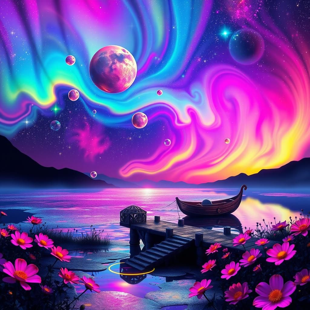 Rainbow Aurora Nebula Sky in Neon Chiaroscuro