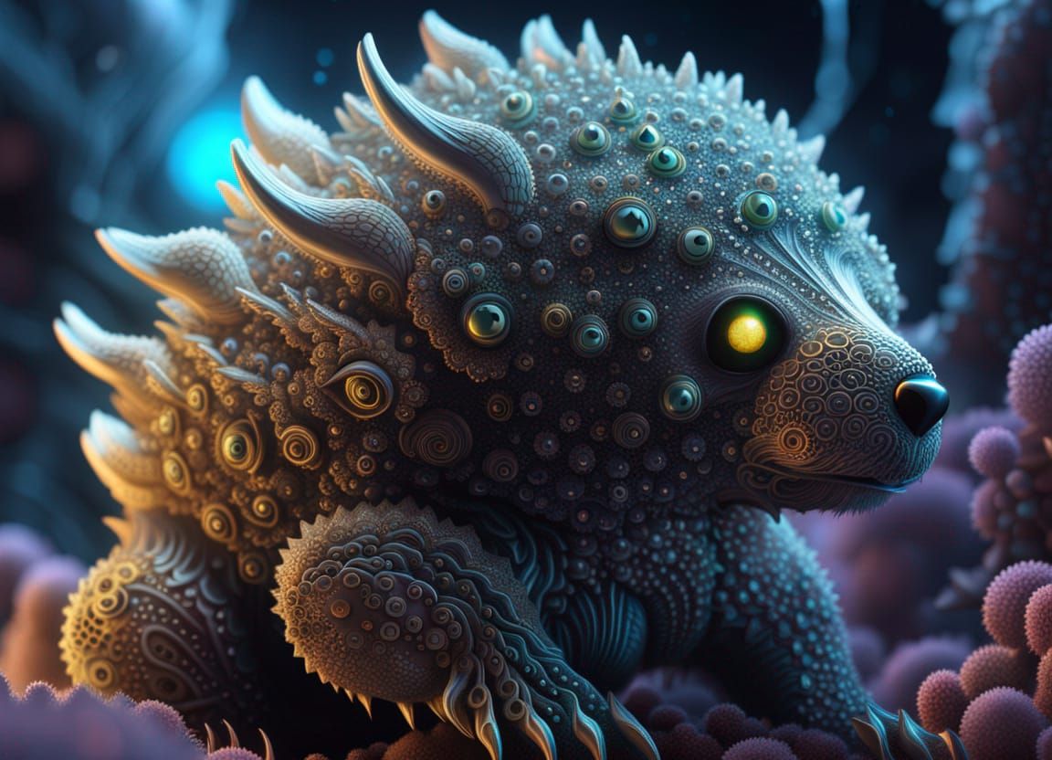 Fungal Bear Portrait on Alien World in Sci-Fi Style