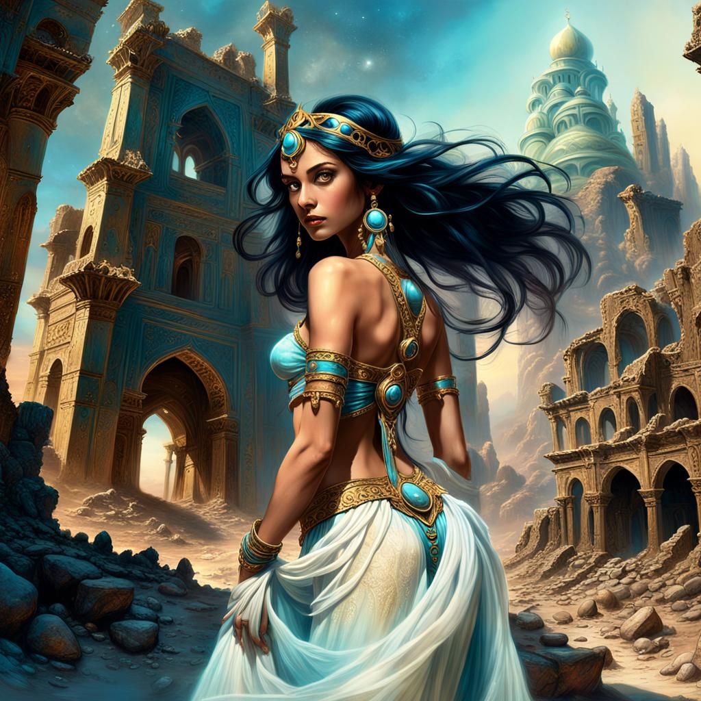 Scheherazade in Mystical Ruins: Fantasy Art