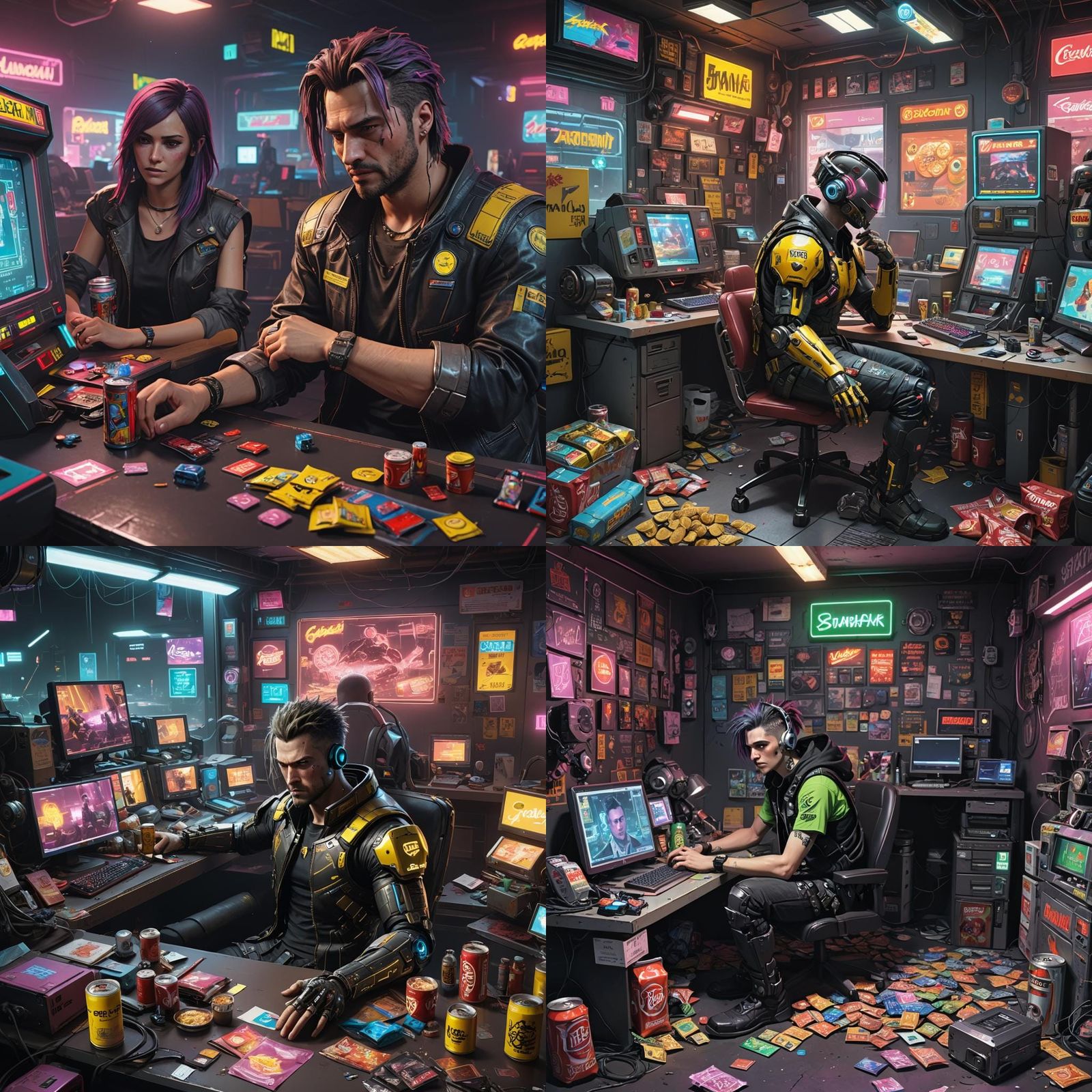 Cyberpunk 2099: Man and Robot in Neon Room