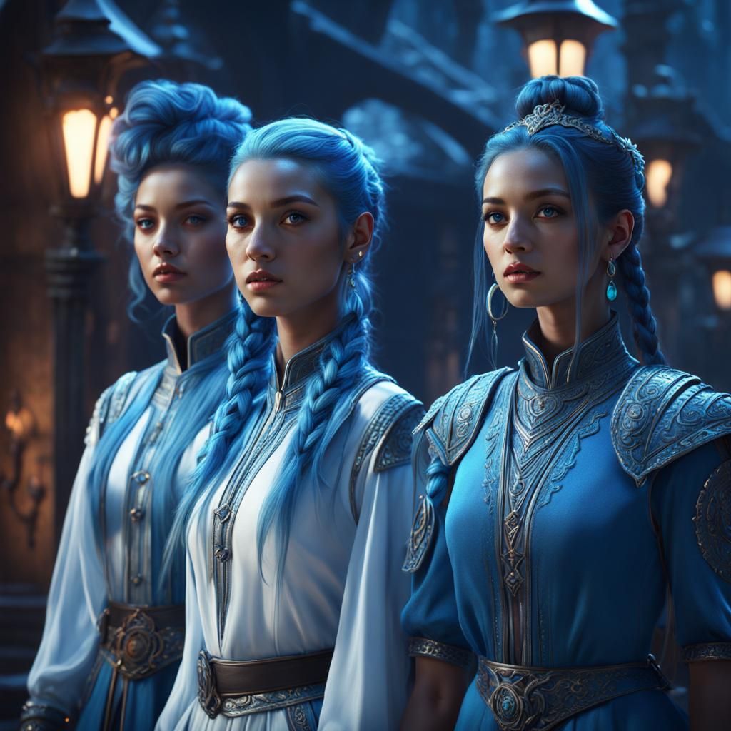 Ethereal Blue-Skinned Girls in Fantasy Concept Art