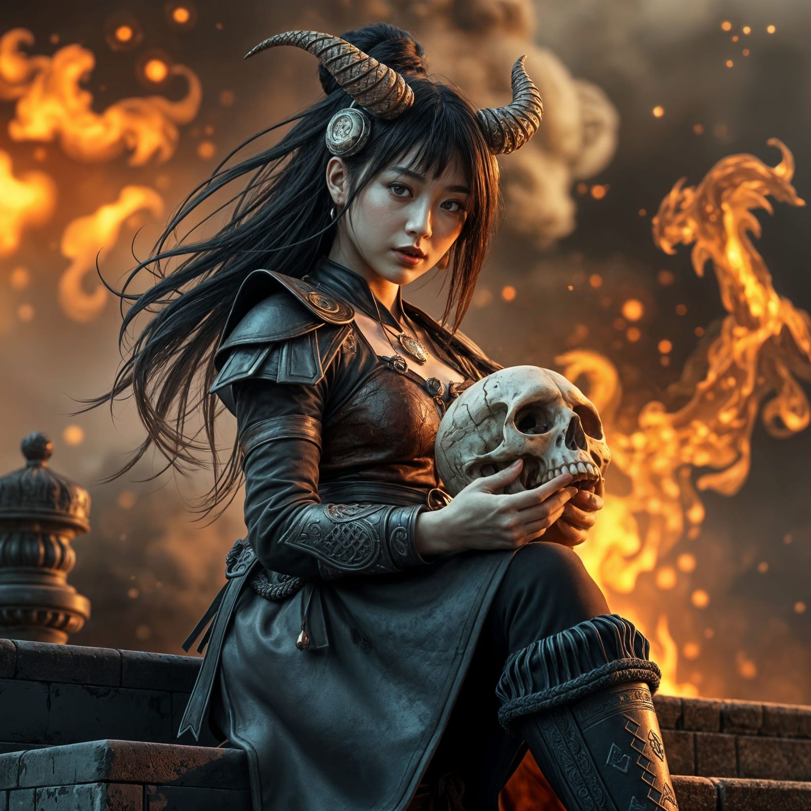 Korean Demon Girl Portrait in Dramatic Lighting