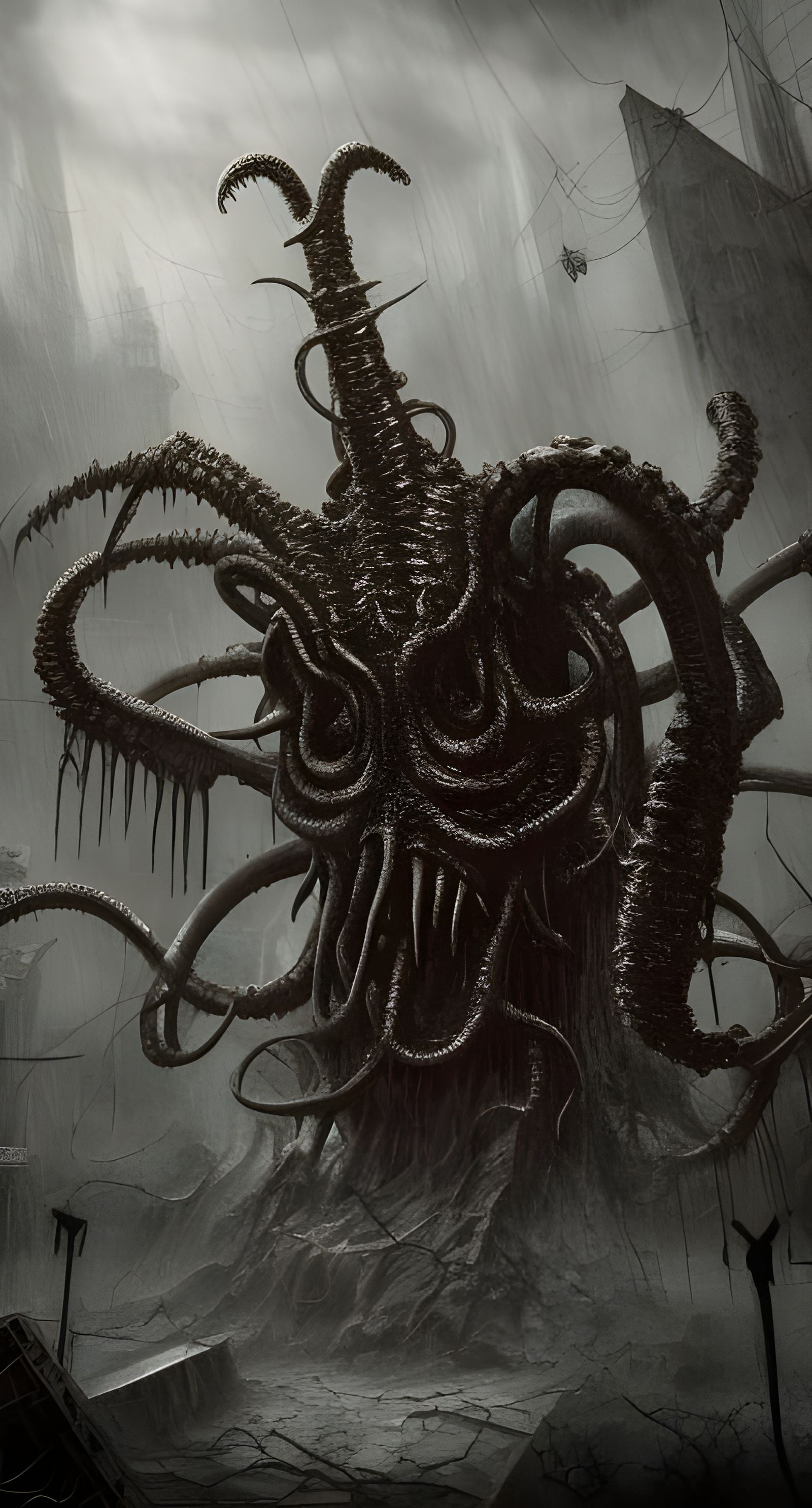 Lovecraftian Elder God in Ruined Post-Apocalyptic World