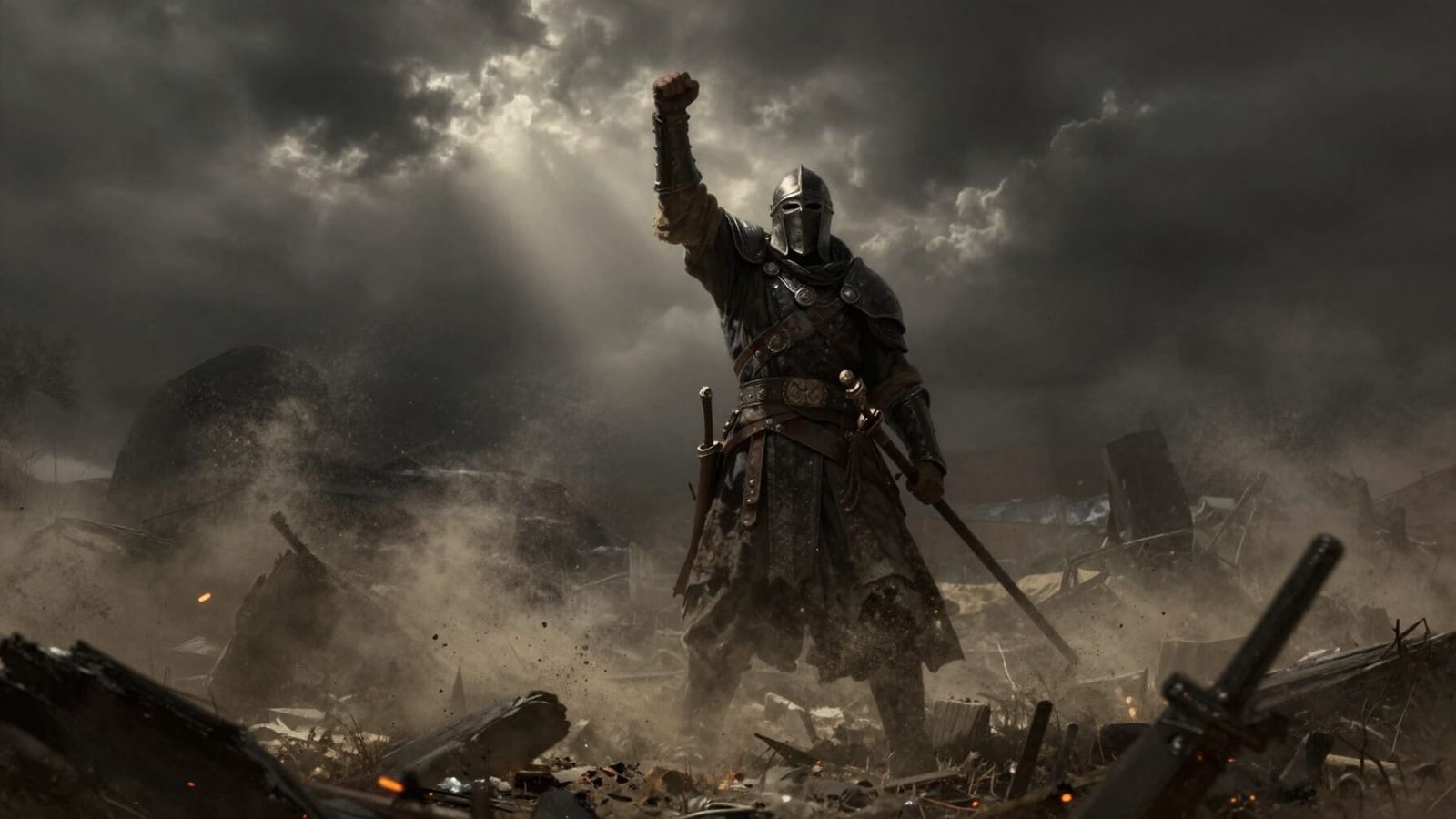 Victorious Warrior in Dark Fantasy Concept Art Style