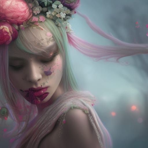 Woman with Pearl and Floral Adornments