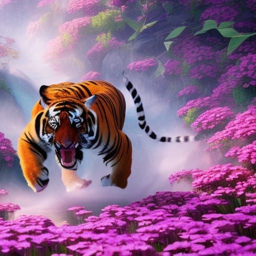 Tiger Leaping Across Pond: Fantasy Concept Art
