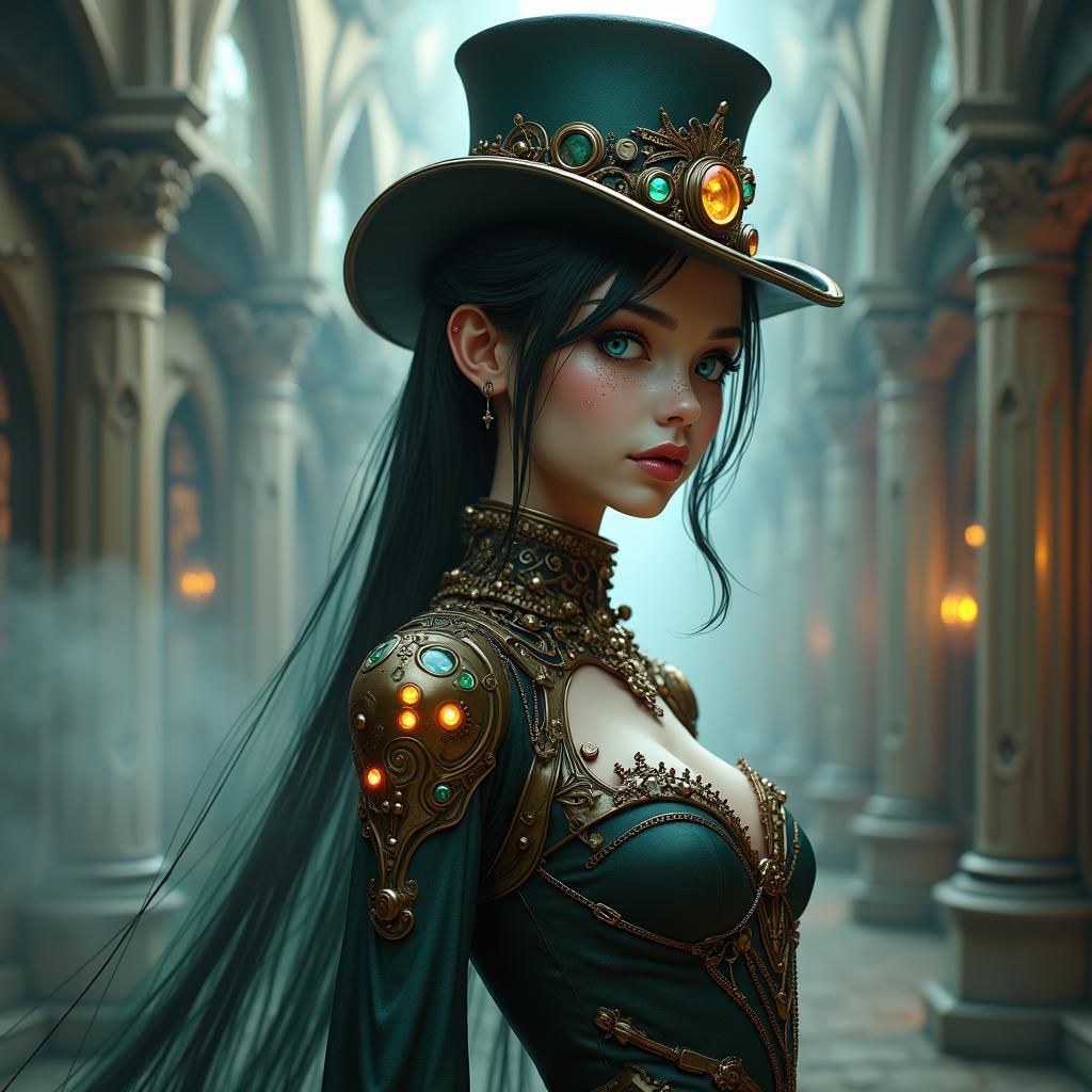 Steampunk Android in Gothic Clockwork Setting