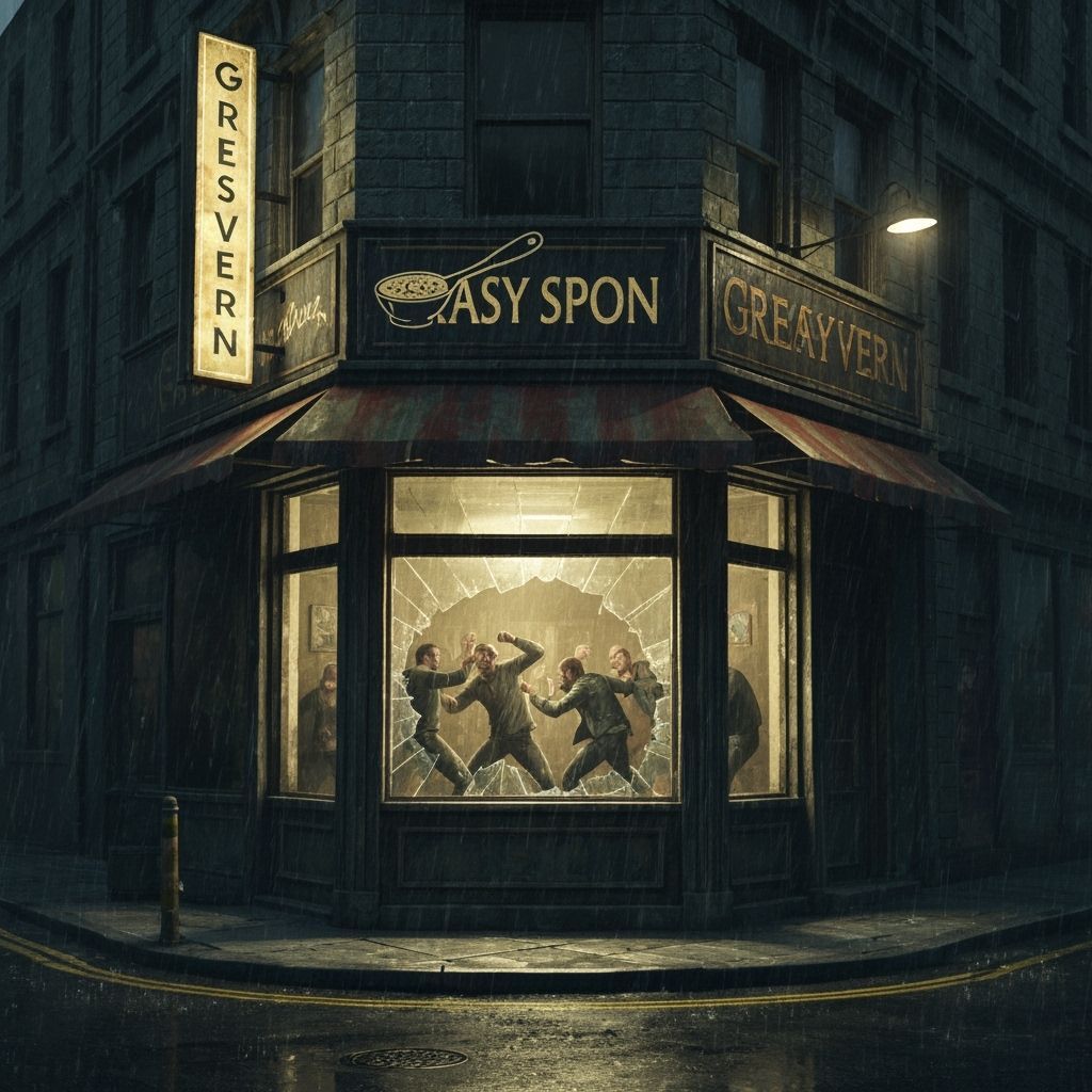 Rundown Tavern on Rainy Street, Gritty Textures