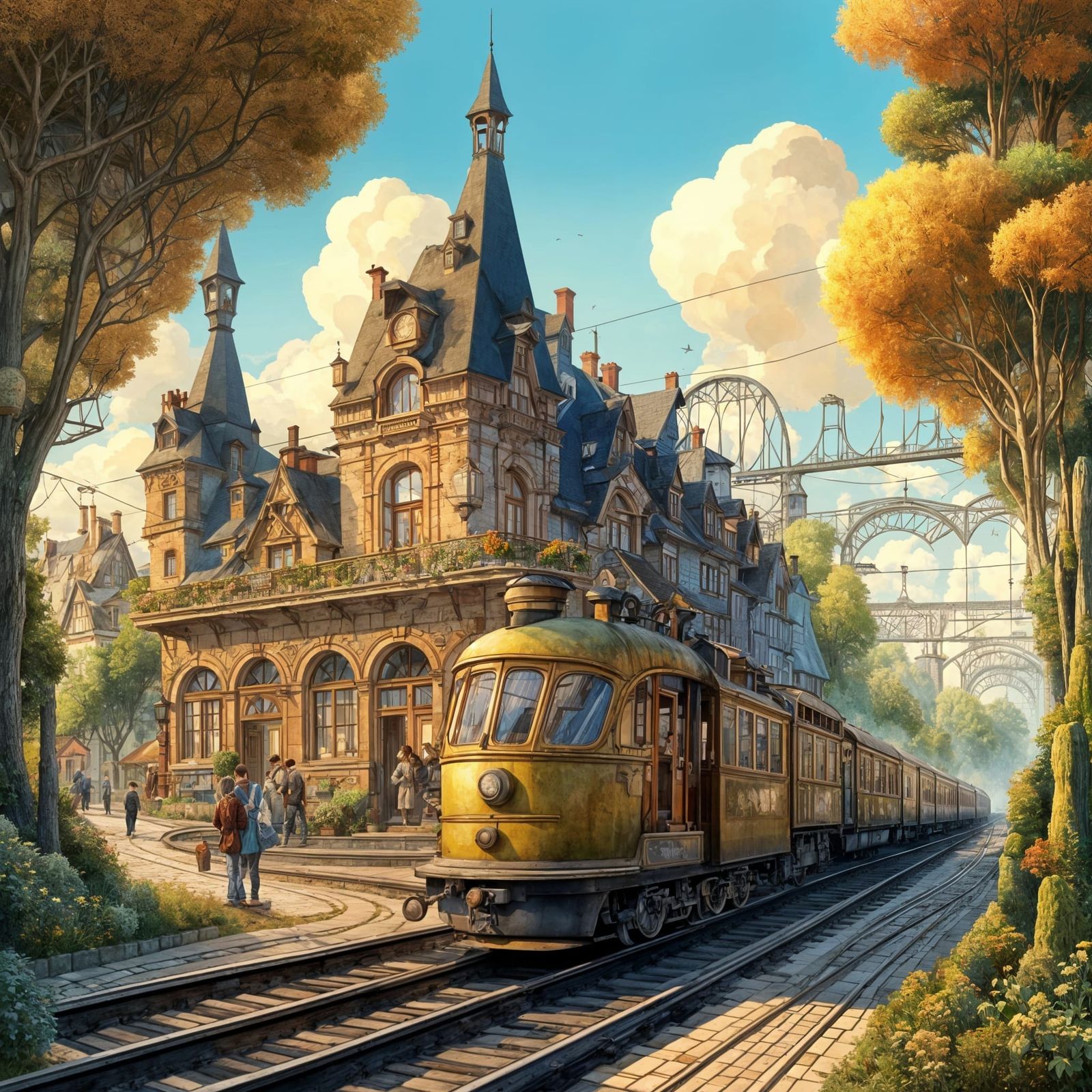 Cozy Belle Epoque Train Station in the Sky