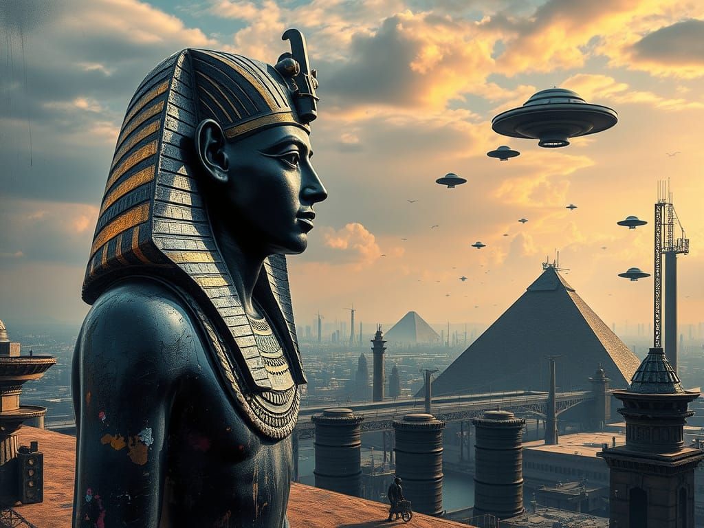 Ancient Futuristic Metropolis in Vibrant Egyptian Style