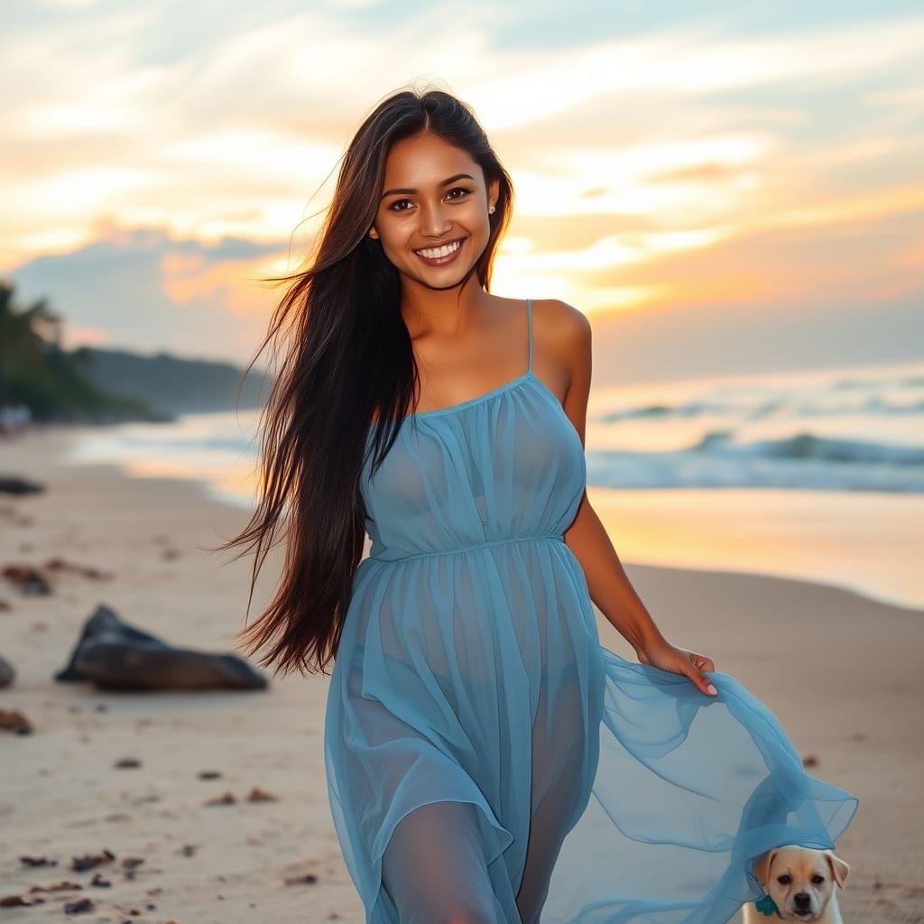 Bali Sunset Beauty in a Flowy Blue Dress