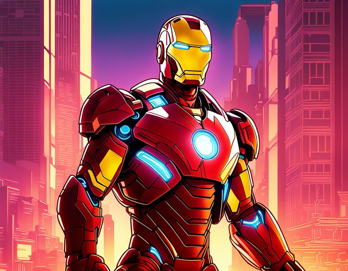 Iron Man in Cyberpunk Golden Hour Style