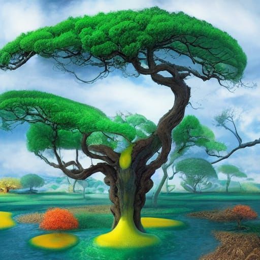 Surreal Slime Landscape with Melting Tree