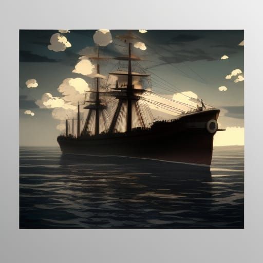 Beautiful 19th Century Steamship, Dramatic Lighting