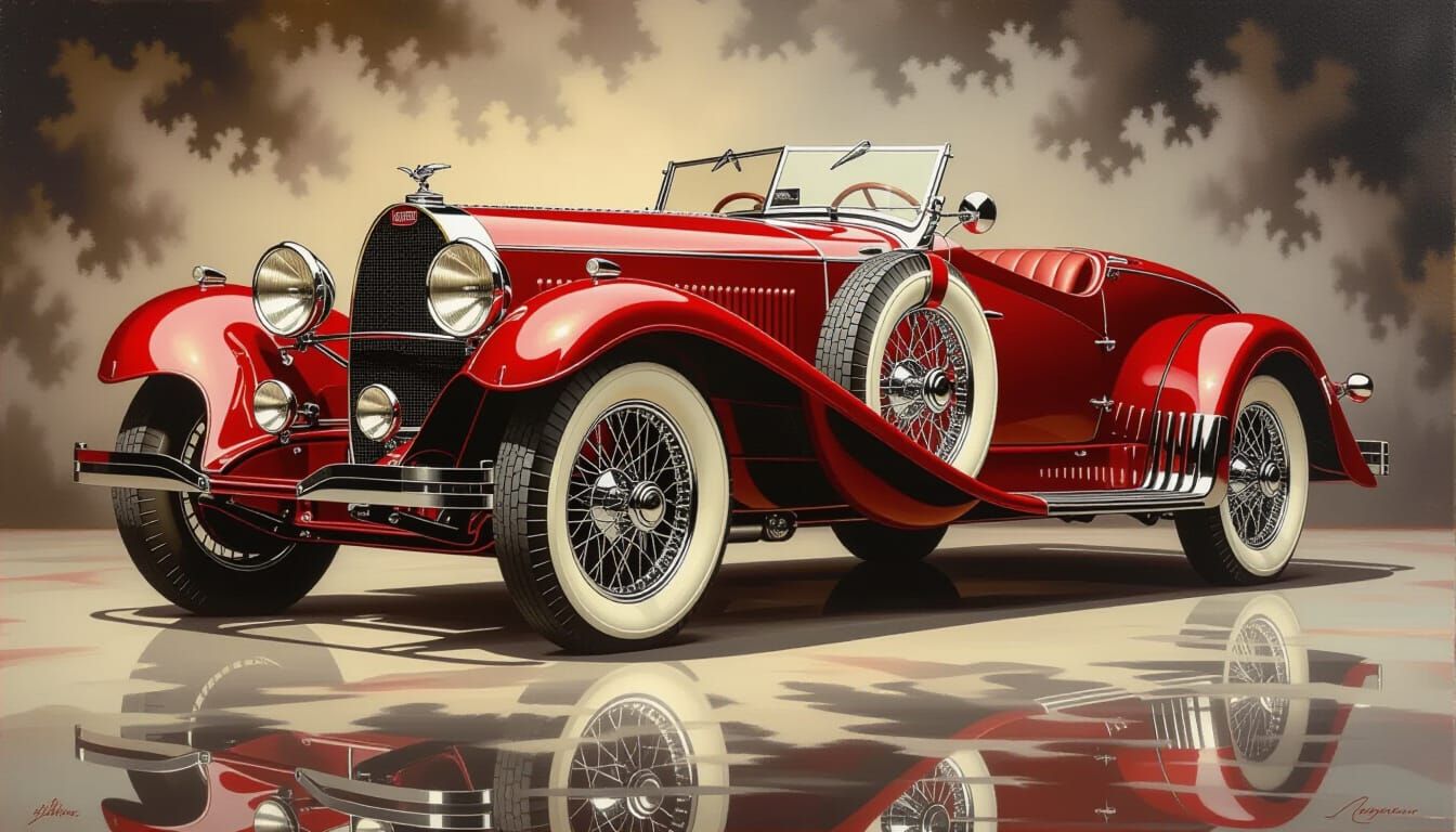 1930 Bugatti Royale Hyperrealistic Painting in Caravaggio St...